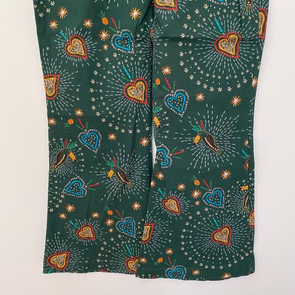 Anthropologie Farm Rio Fernanda Flared Pants Green Toucan Bird Tropical XS - Picture 6 of 10